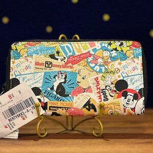 NWT Disney Parks Retro Collage Zip Wallet – Mickey, Minnie, Donald, Figaro, Dumb